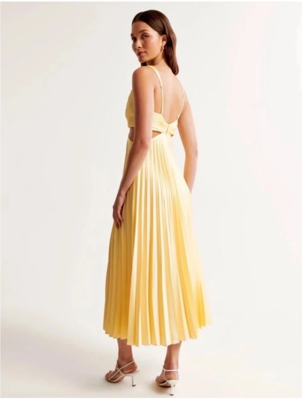 Abercrombie & Fitch Yellow Pleated Maxi Dress with Cutout Waist